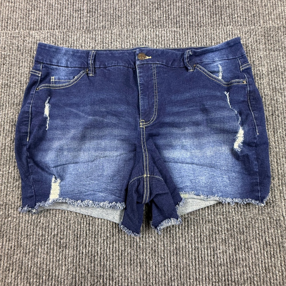 Royalty For Me Women 16W Curvy Fit Ultra High Rise Distressed Denim Shorts Blue
